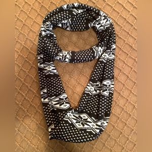 Cozy Winter Patterned Infinity Scarf Black and White